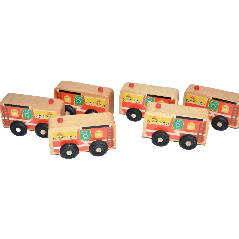 Montgomery‎ Schoolhouse  Wooden Fire Department trucks 6pc cars